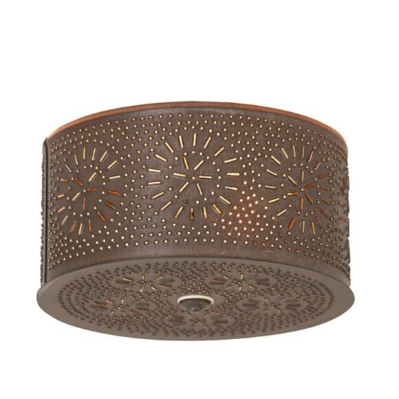New Round Punched Tin Ceiling Light in Kettle BlacK - SALE - Picture 1 of 4